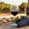 Copa de vino tinto D.O. Toro y uvas Tinta de Toro sobre suelo de cantos rodados